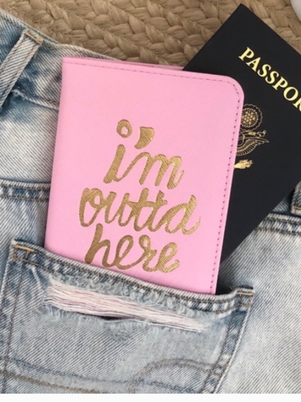 BMI Passport Holder “I’m Outta Here” lettering